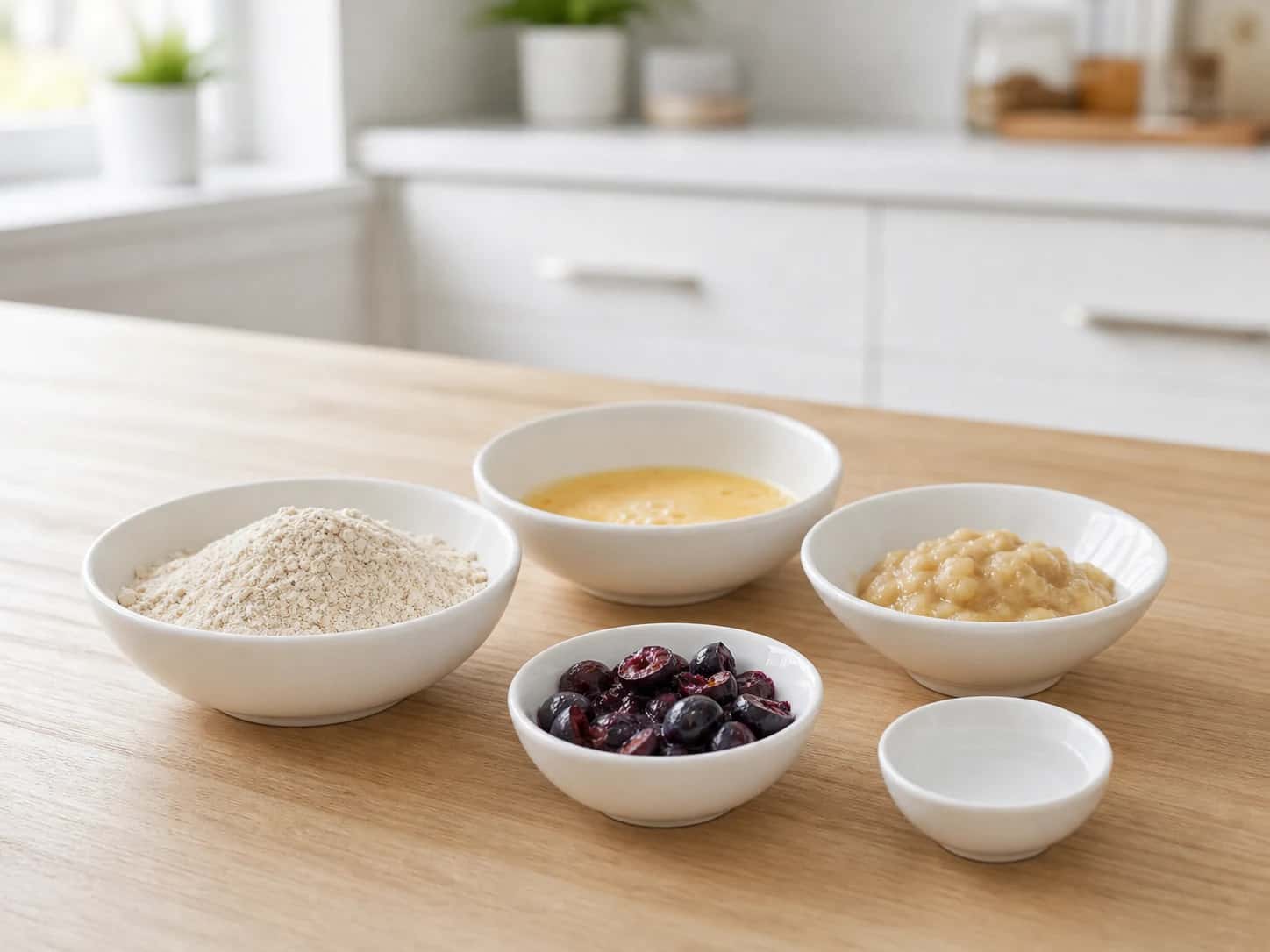 Step 1: Choose the dog-size column and weigh every ingredient. Mash the banana until smooth, then reserve one-third of the blueberries for the topping and cut or crush every berry.