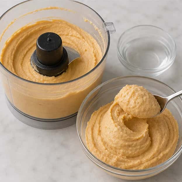 Step 3: Blend the chicken with the pumpkin and half of the measured water for 45 to 60 seconds. Add the remaining water gradually, stopping when the pate is smooth but still firm enough to hold a piped rosette.
