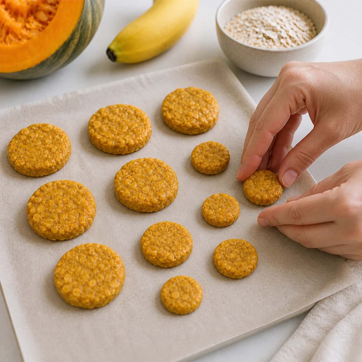 Step 3: Shape flat button-size treats, keeping small-dog buttons especially small.