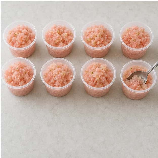 Step 4: Divide into eight small cups and soften the selected portion until easily crushed with a spoon.