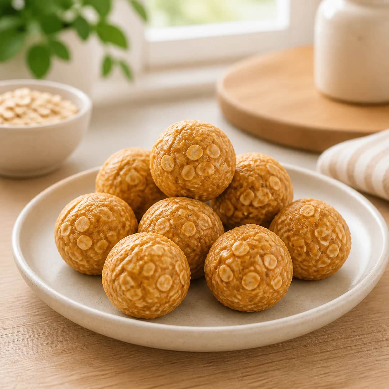 Finished Pumpkin Peanut Oat Truffles dog treat arranged for serving.