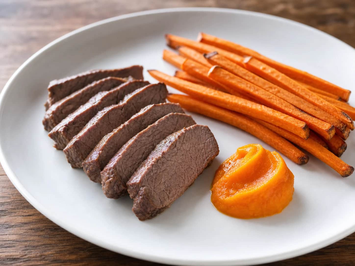 Lean beef medallions with sweet potato frites and green beans