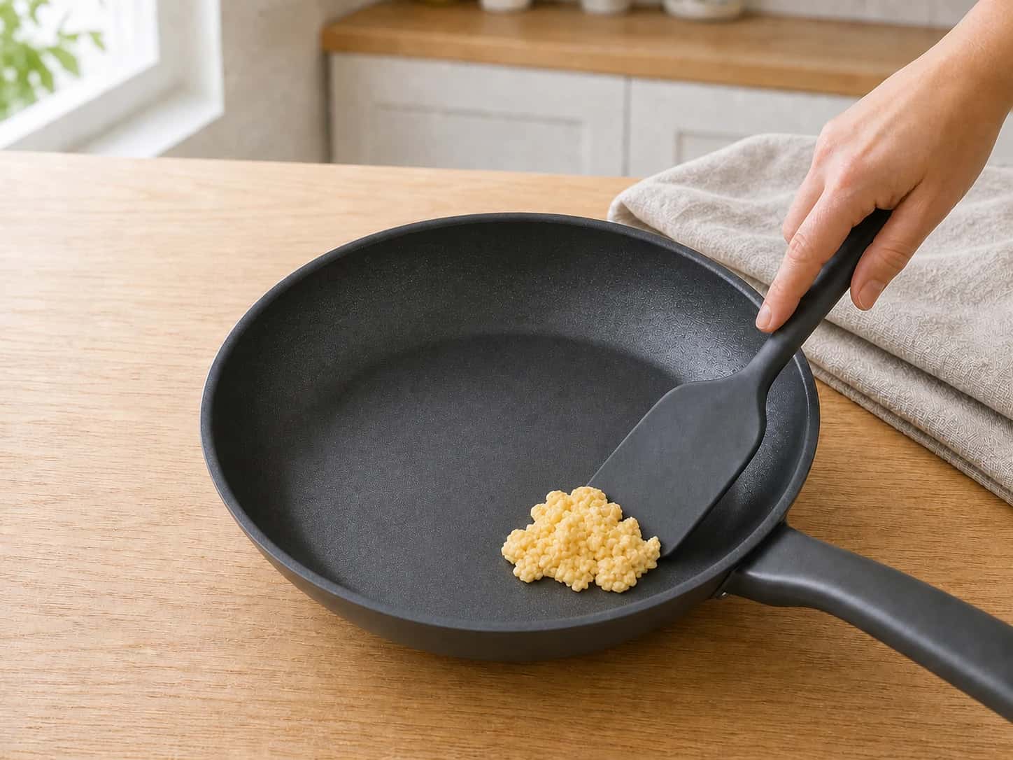 Step 3: Move the cooked chicken to a clean plate. Clean the skillet, add the beaten whole egg and remaining water, and stir continuously over low heat for 2 to 3 minutes. Stop only when the curds are tiny, fully set with no glossy liquid, and reach 160 degrees F (71.1 degrees C).