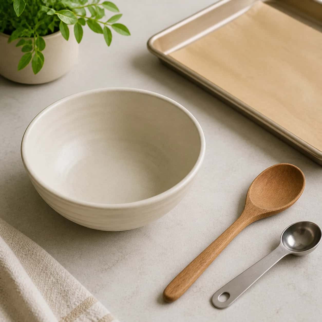 Step 1: Heat the oven to 350 degrees F and line a small baking sheet with parchment. Set out a bowl, spoon, and measuring spoon.